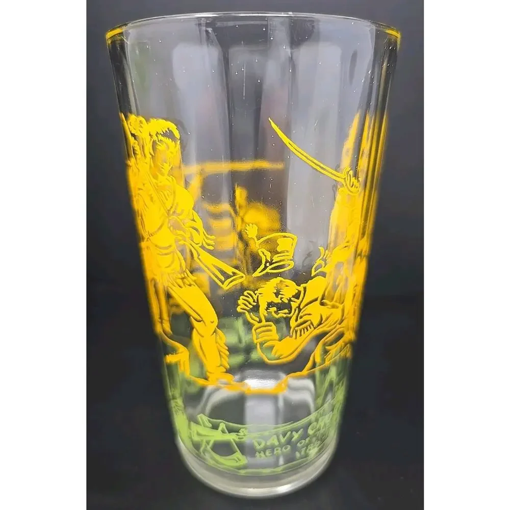 Vintage Davy Crockett Glass Yellow Tumbler Approx. Size: 5-1/2